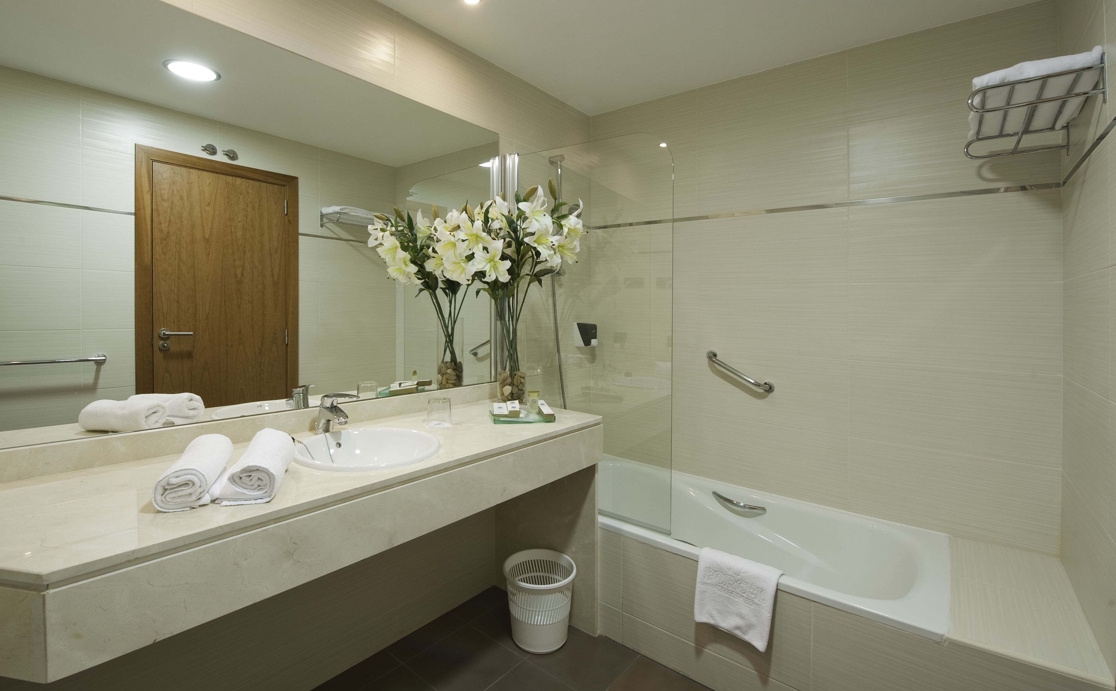 free toiletries, hair dryer, bidet, towels