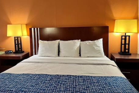 Standard Room, 1 King Bed | Desk, laptop workspace, blackout drapes, iron/ironing board. Travelodge by Wyndham Seymour