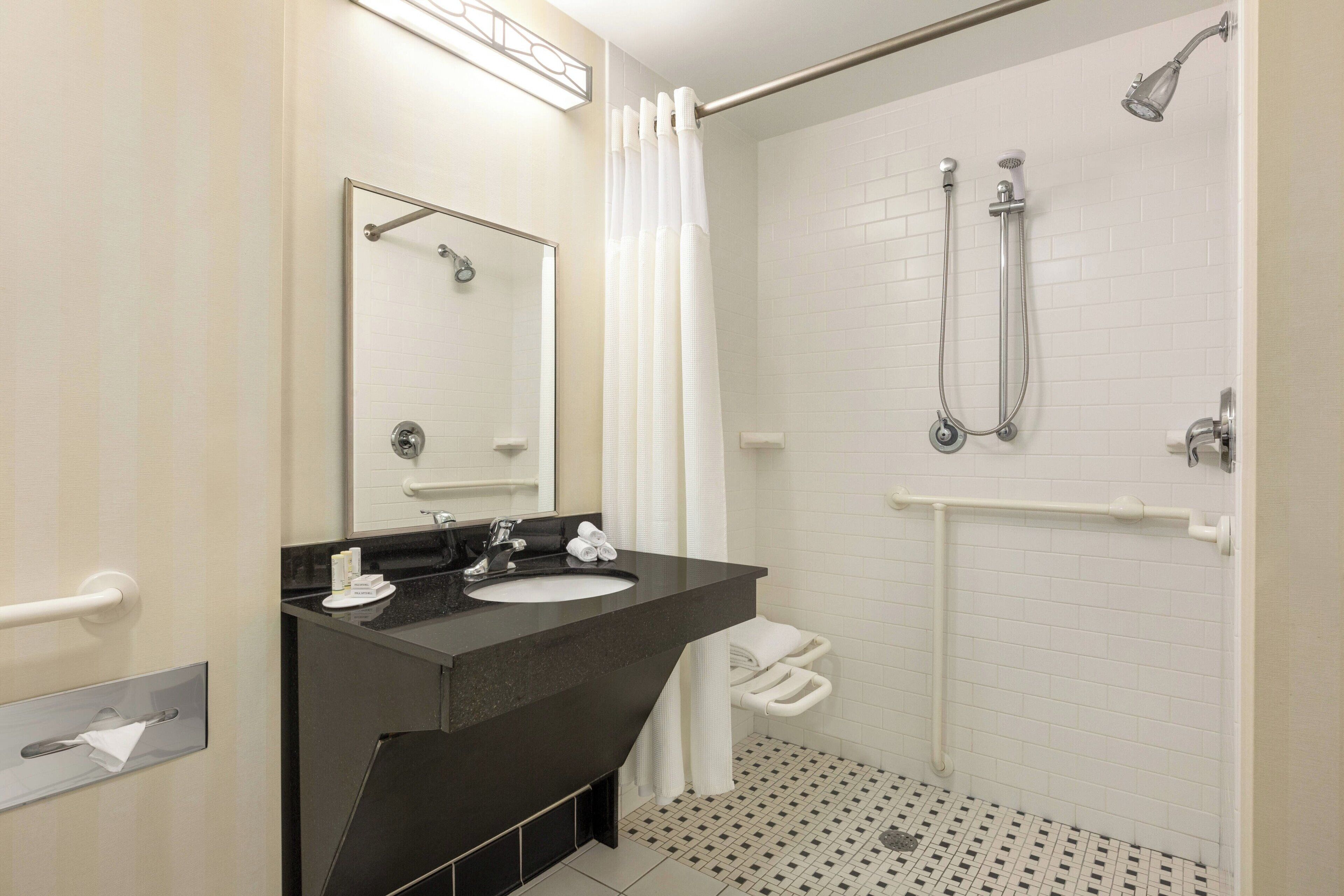 free toiletries, hair dryer, towels