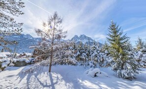 A snowy mountain landscape with trees and a clear sky. - Hotel Quellenhof (Grainau)