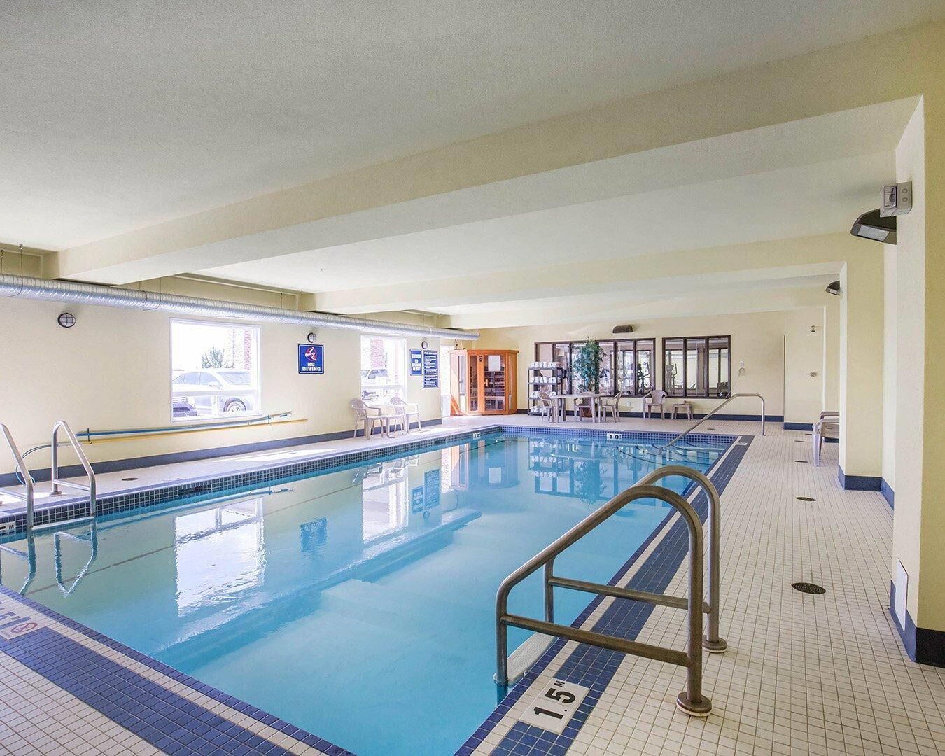 Indoor pool, open 6:00 AM to 10:00 PM, sun loungers