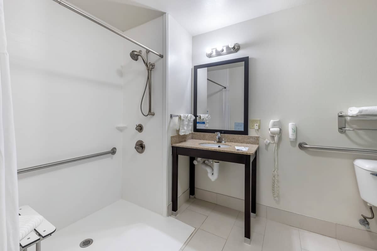 room, 2 queen beds, accessible, non smoking | bathroom | hydromassage showerhead, designer toiletries, hair dryer, towels