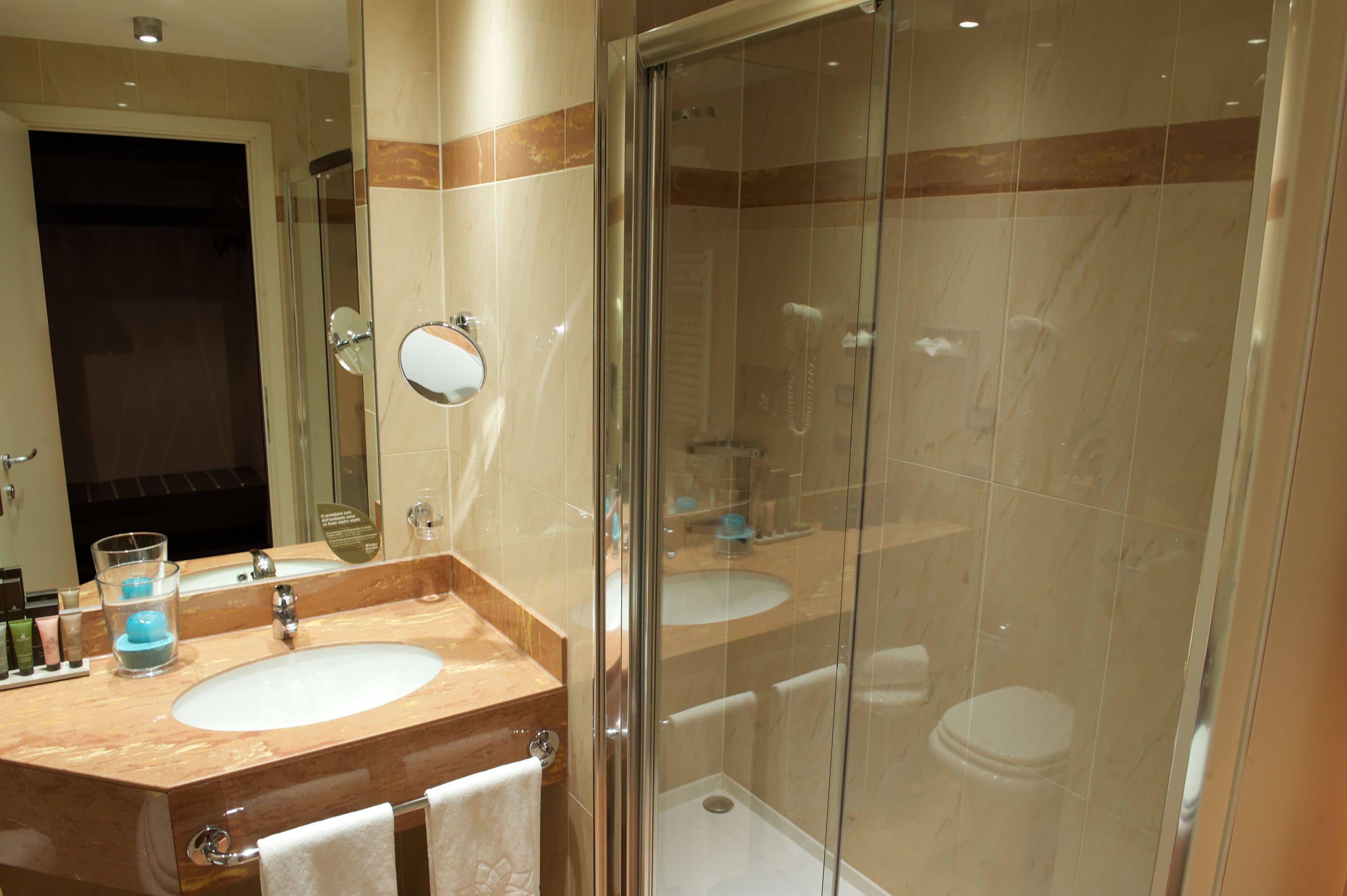 free toiletries, hair dryer, towels, soap