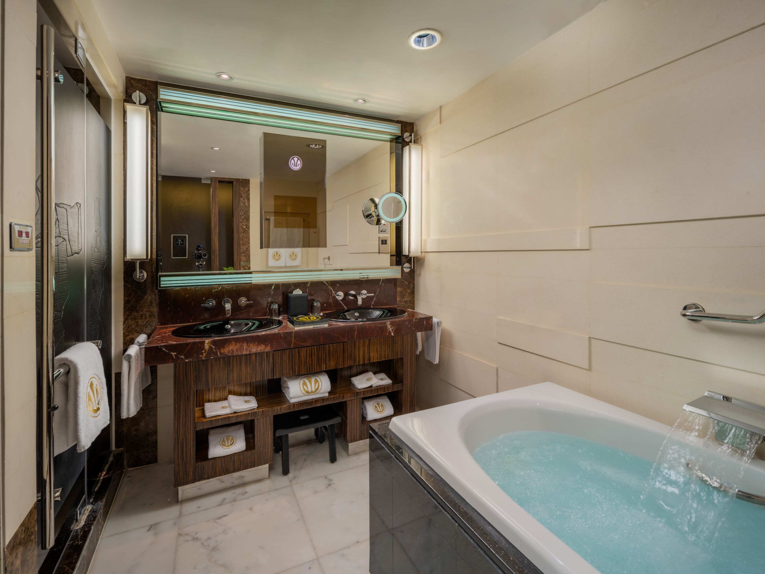 separate bathtub and shower, rainfall showerhead, free toiletries