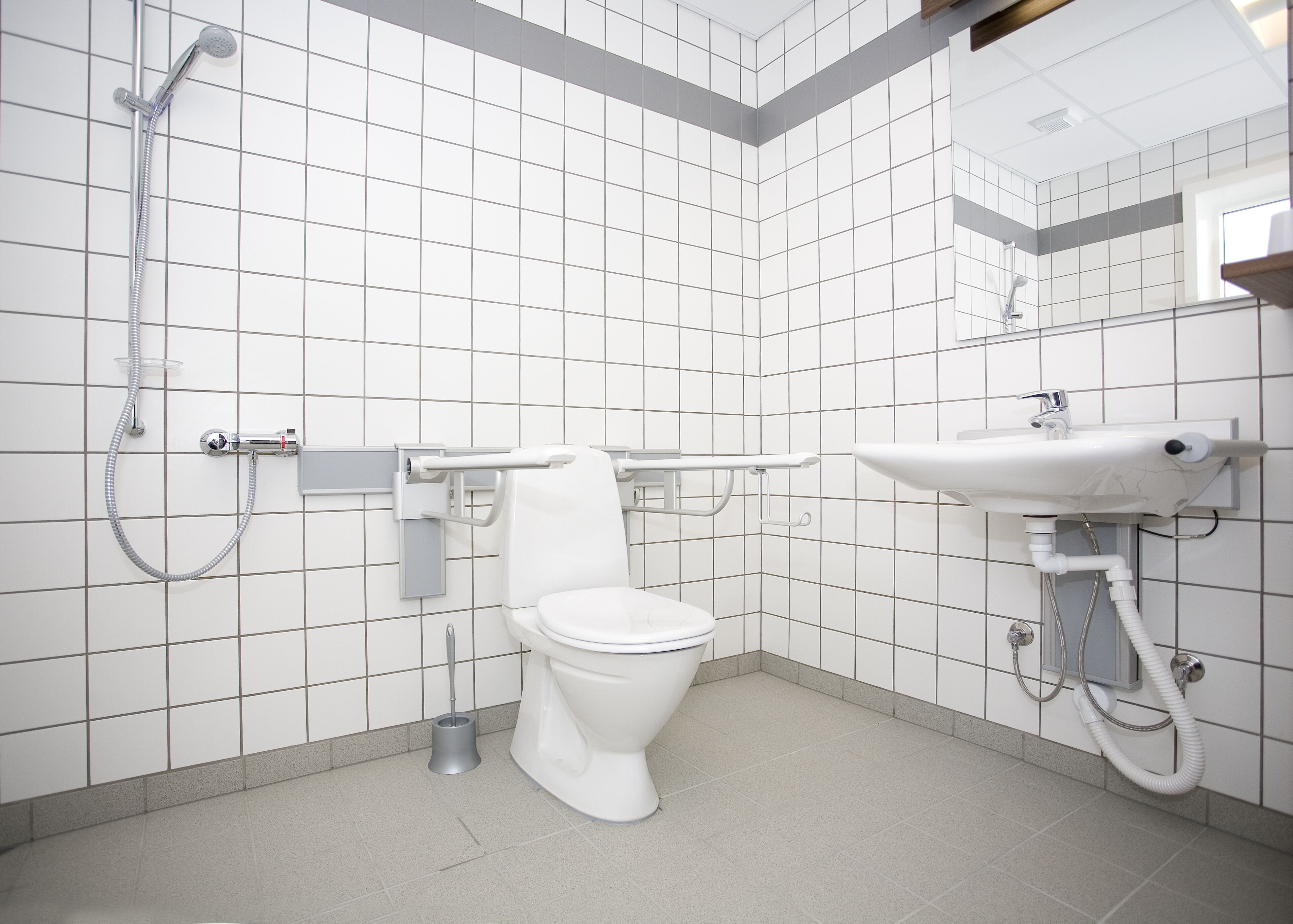 family room | bathroom | shower, hair dryer, towels, soap