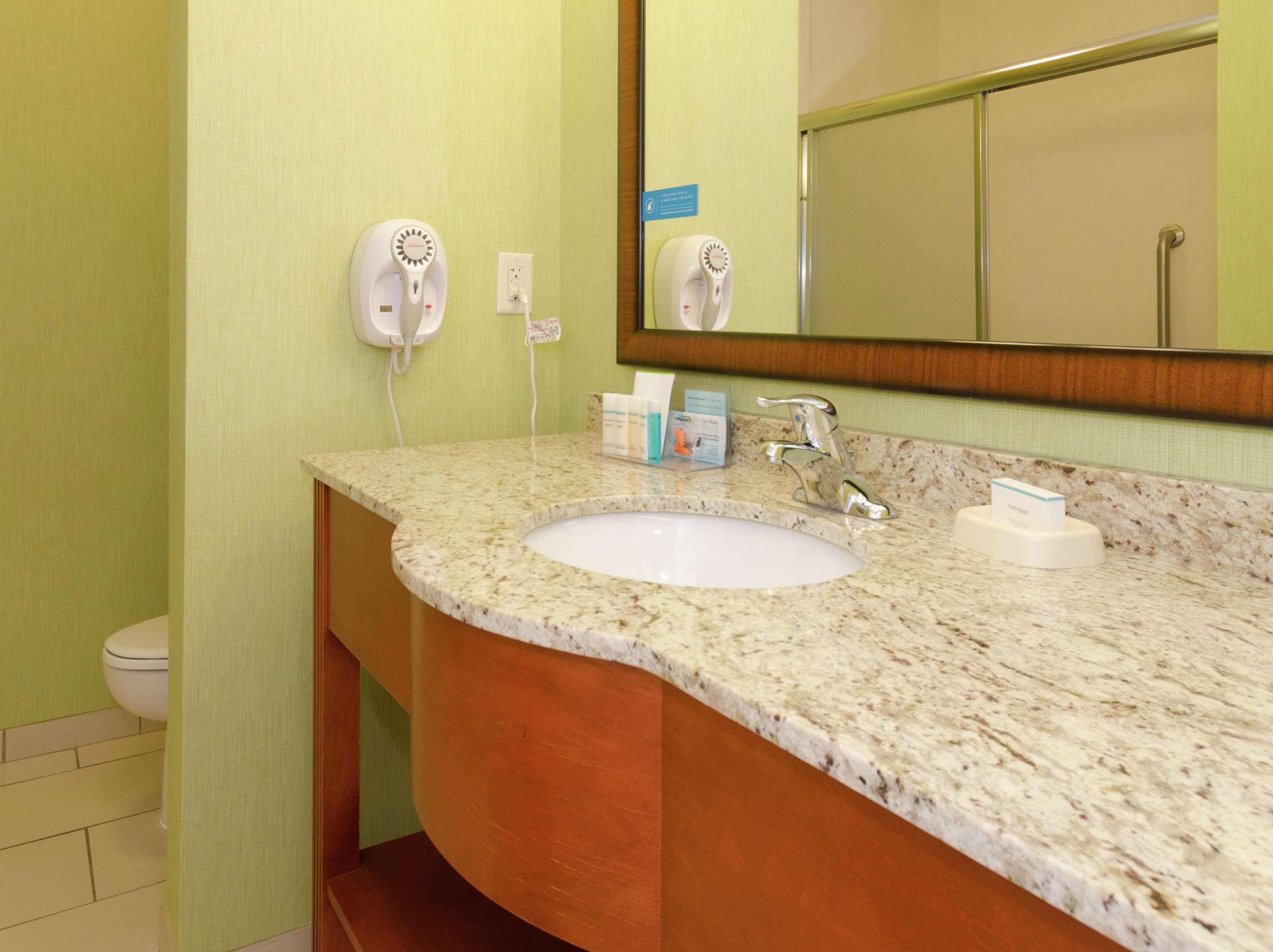 free toiletries, hair dryer, towels