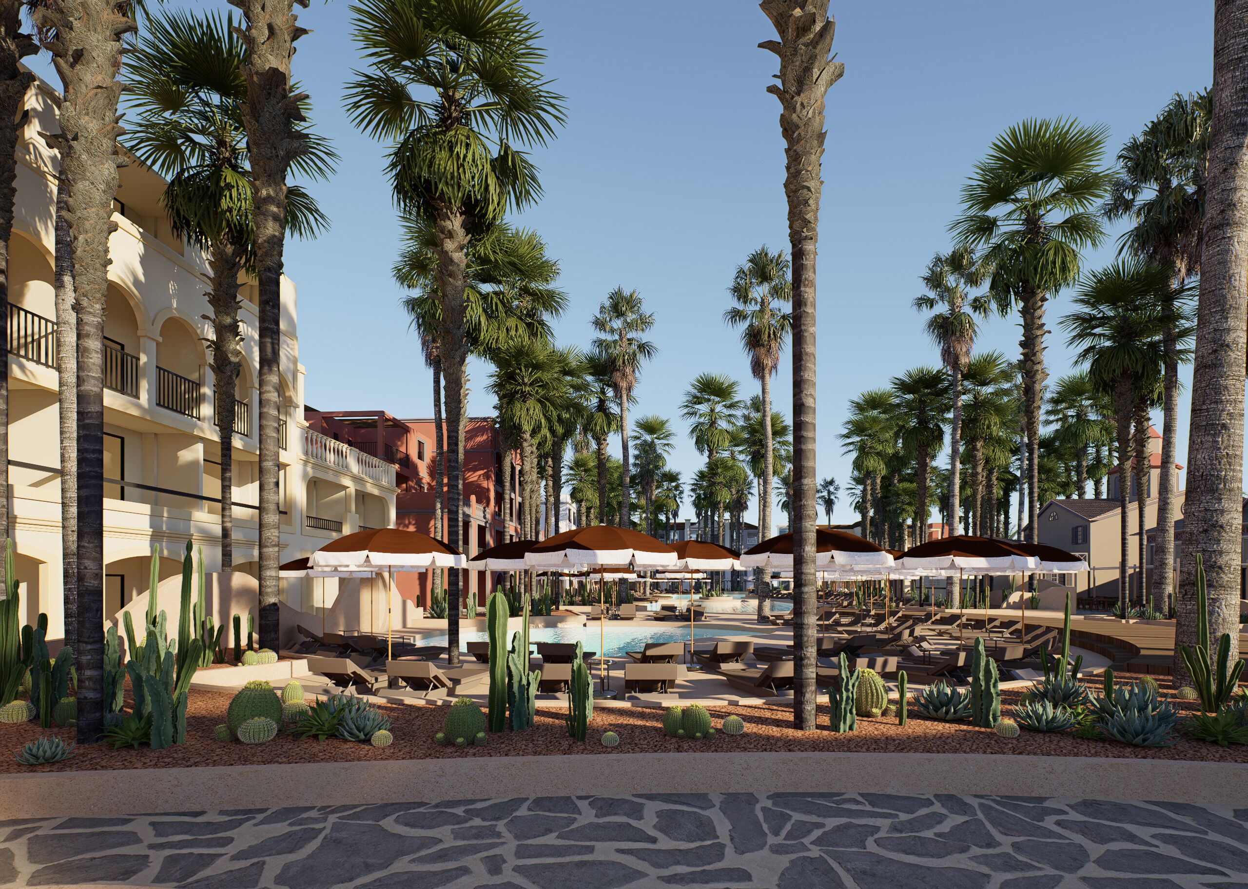 2 outdoor pools, open 9:00 am to 6:00 pm, pool umbrellas, pool loungers