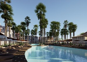 2 piscines extérieures, parasols de plage, chaises longues