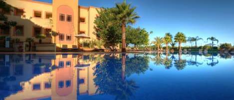 Indoor pool, outdoor pool, pool loungers