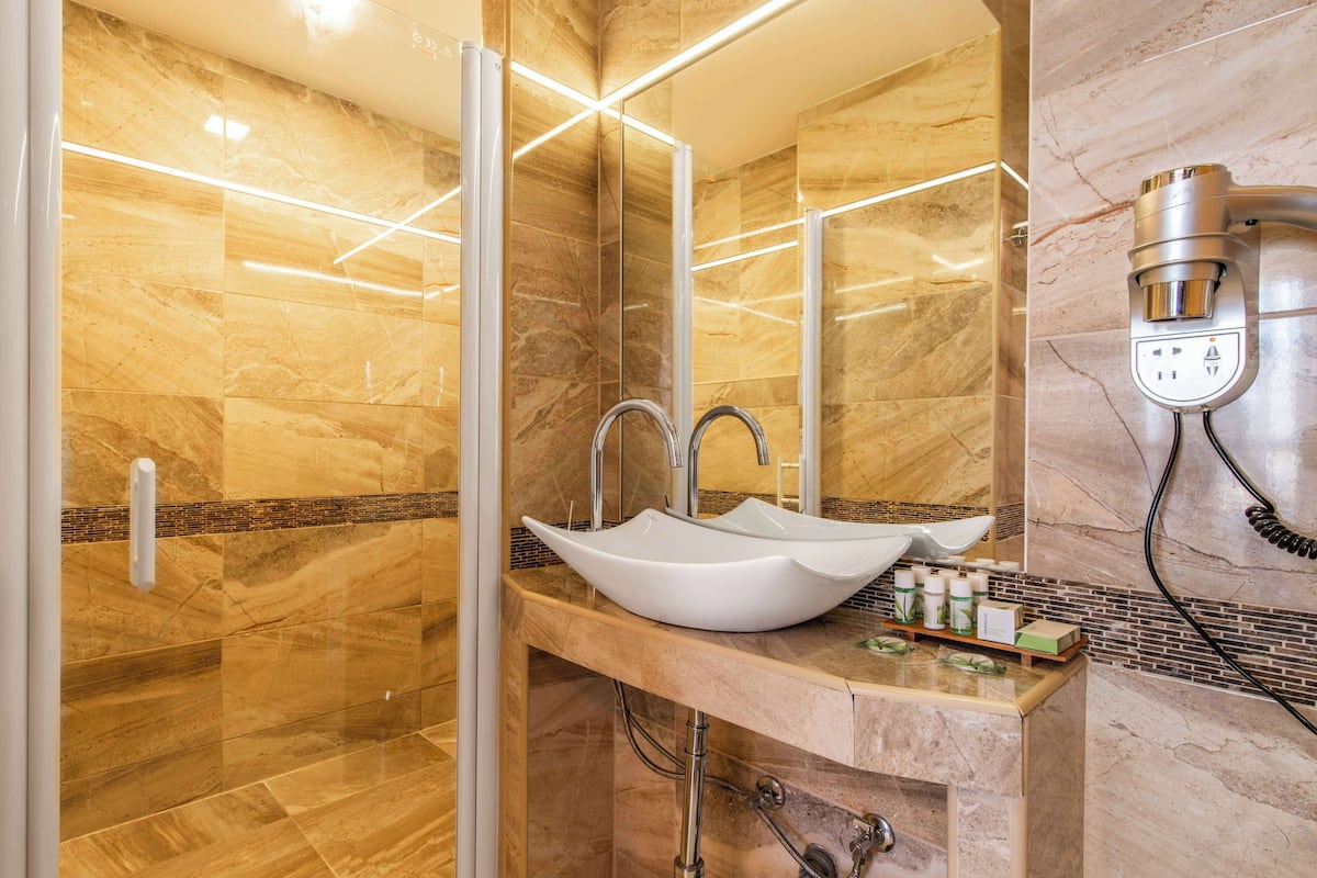 shower, free toiletries, hair dryer, bidet