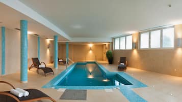 Indoor pool, open 9 AM to 9 PM, sun loungers