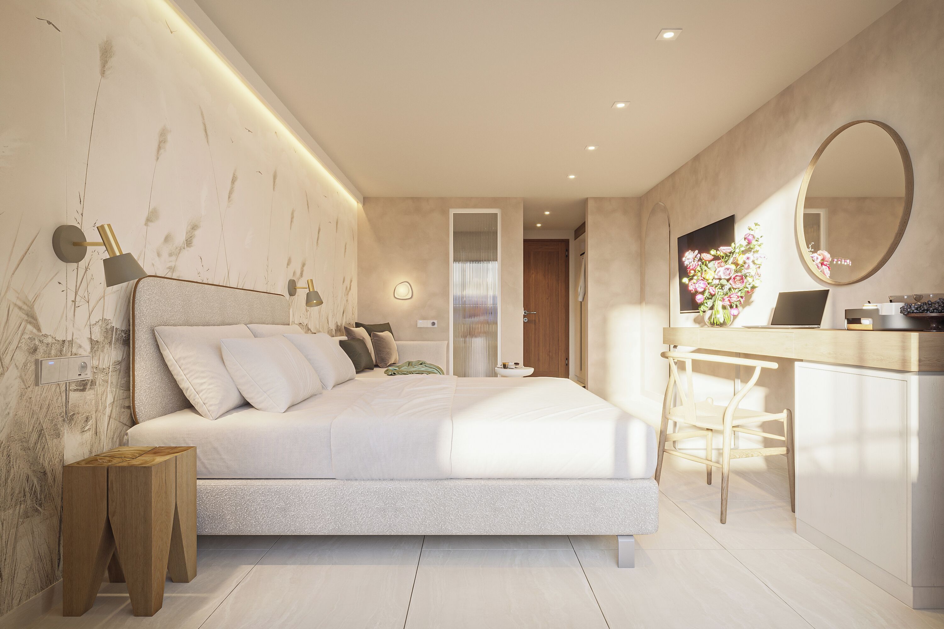 Individually decorated, individually furnished, desk, blackout drapes