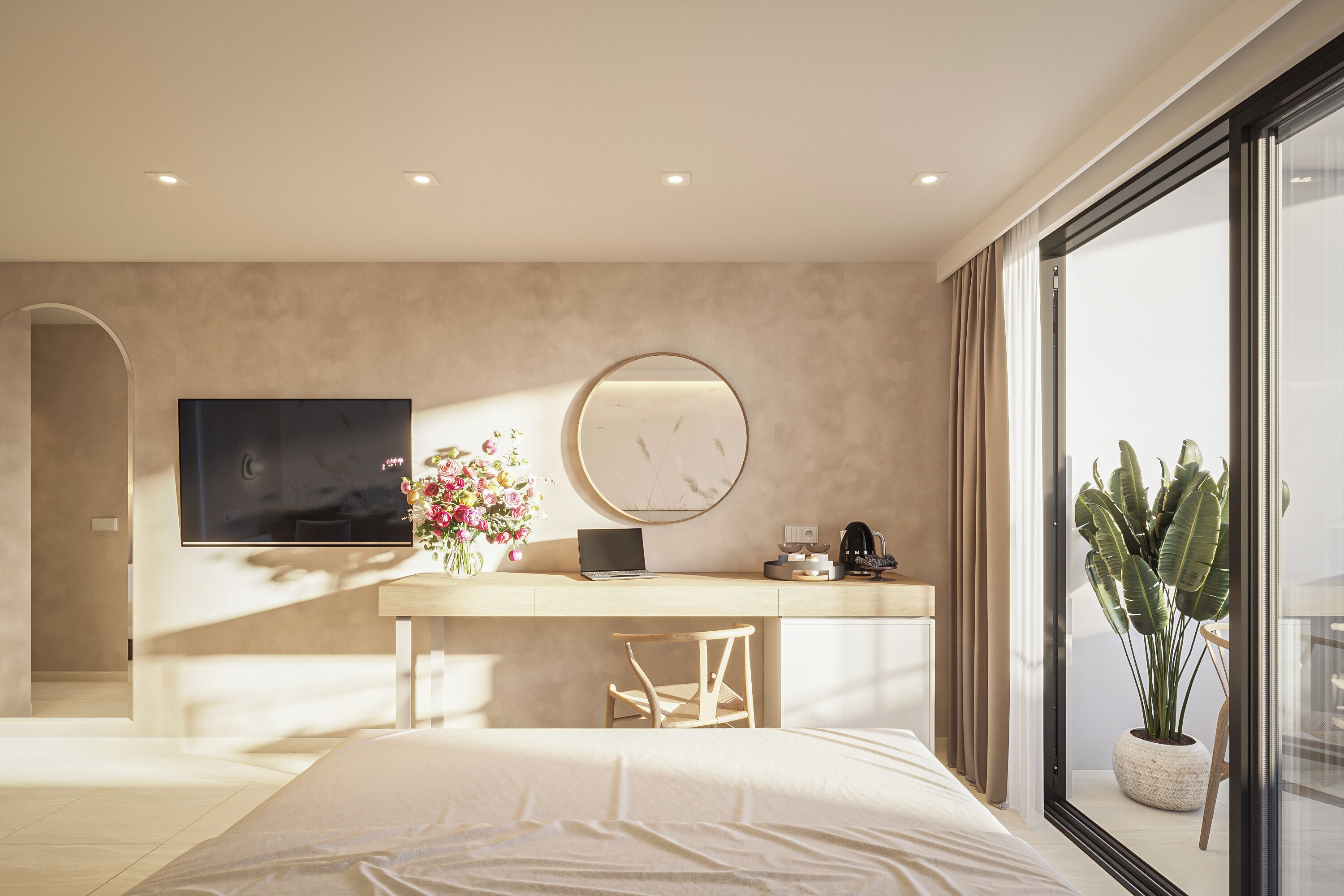 Individually decorated, individually furnished, desk, blackout drapes