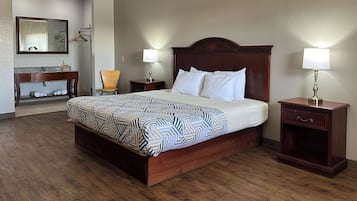 Desk, blackout curtains, free WiFi, bed sheets