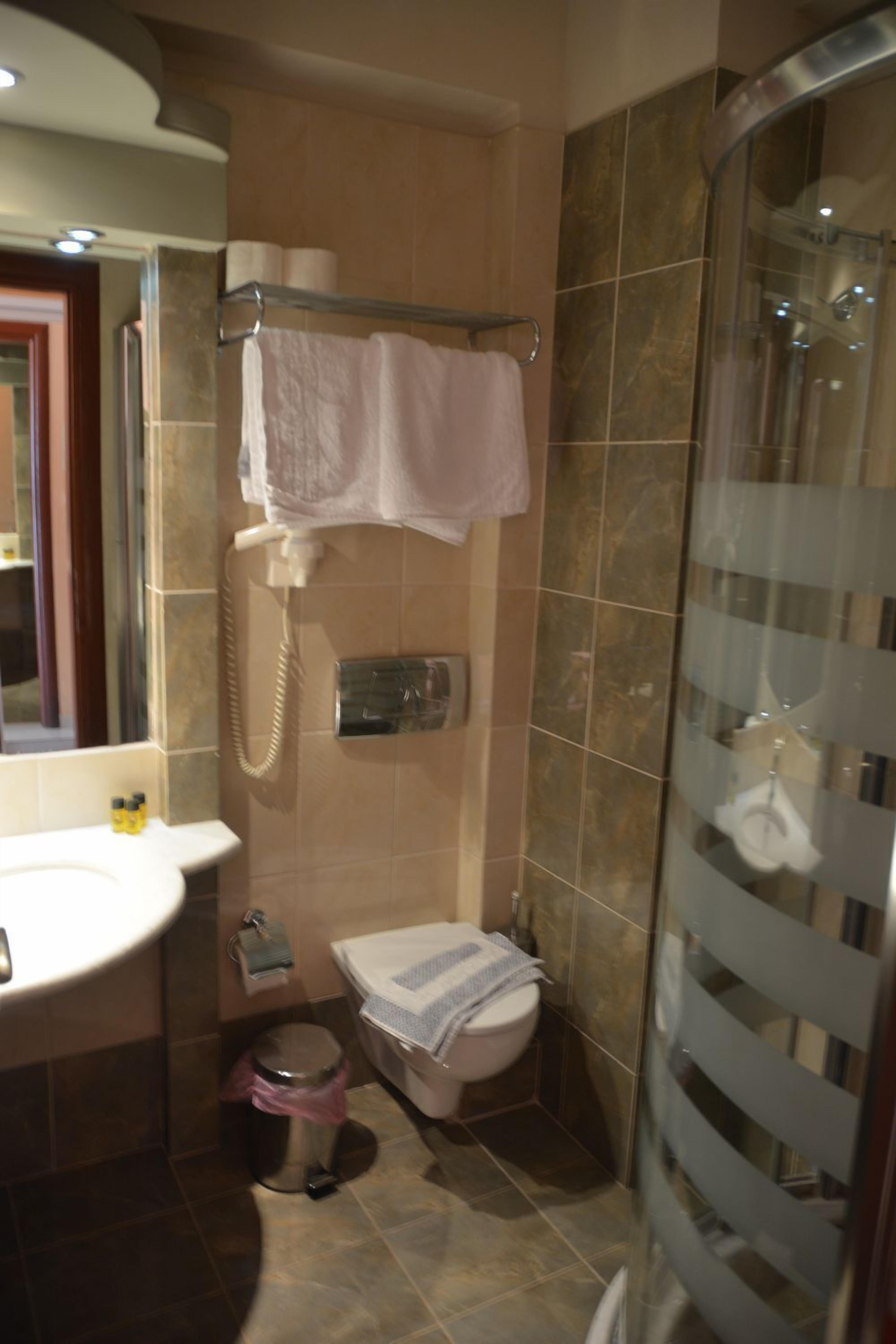 shower, free toiletries, hair dryer, towels