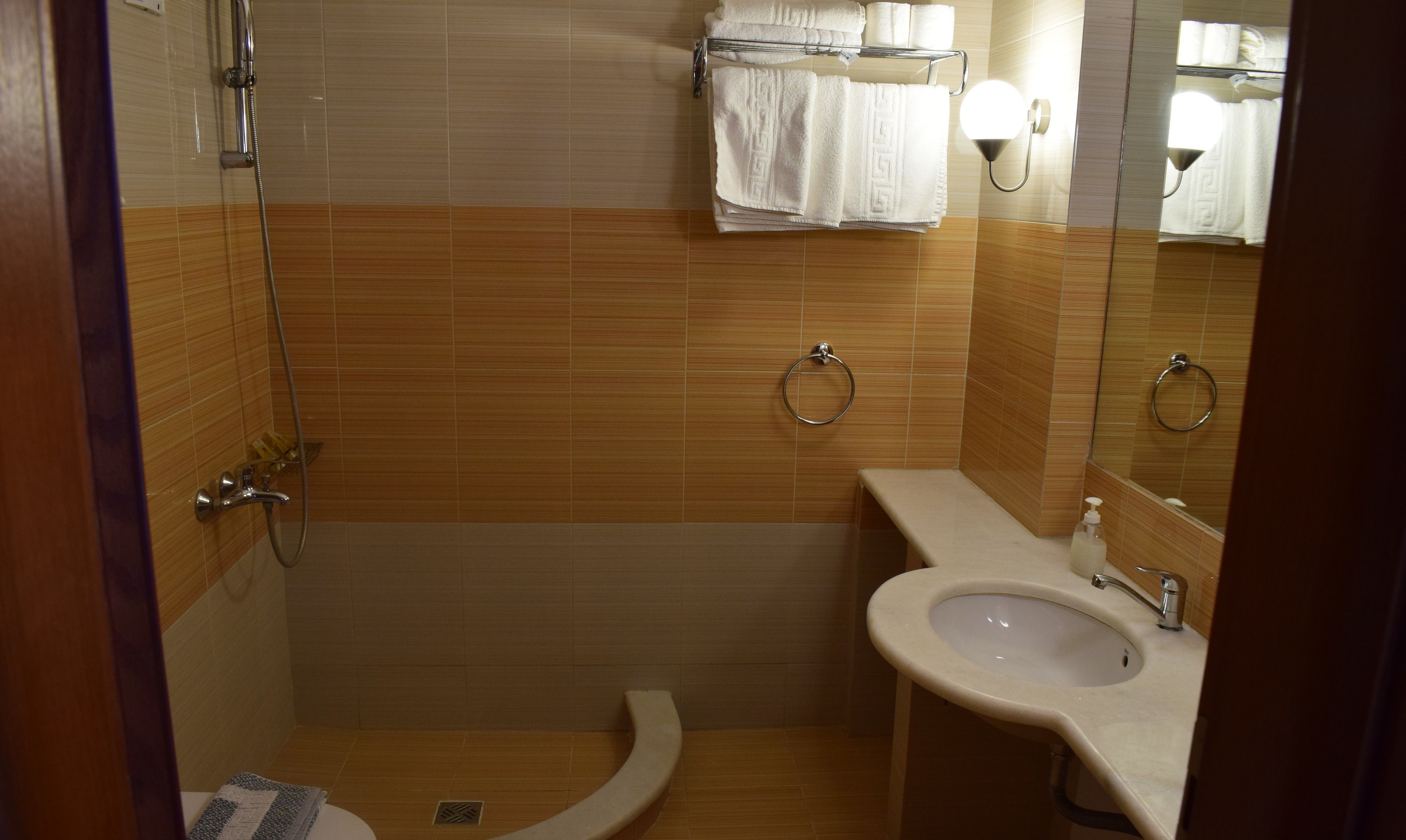family room | bathroom | shower, free toiletries, hair dryer, towels