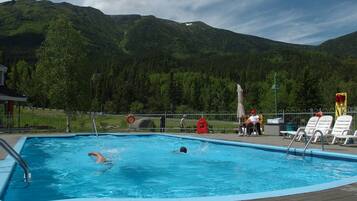Seasonal outdoor pool, open 11 AM to 7 PM, pool loungers