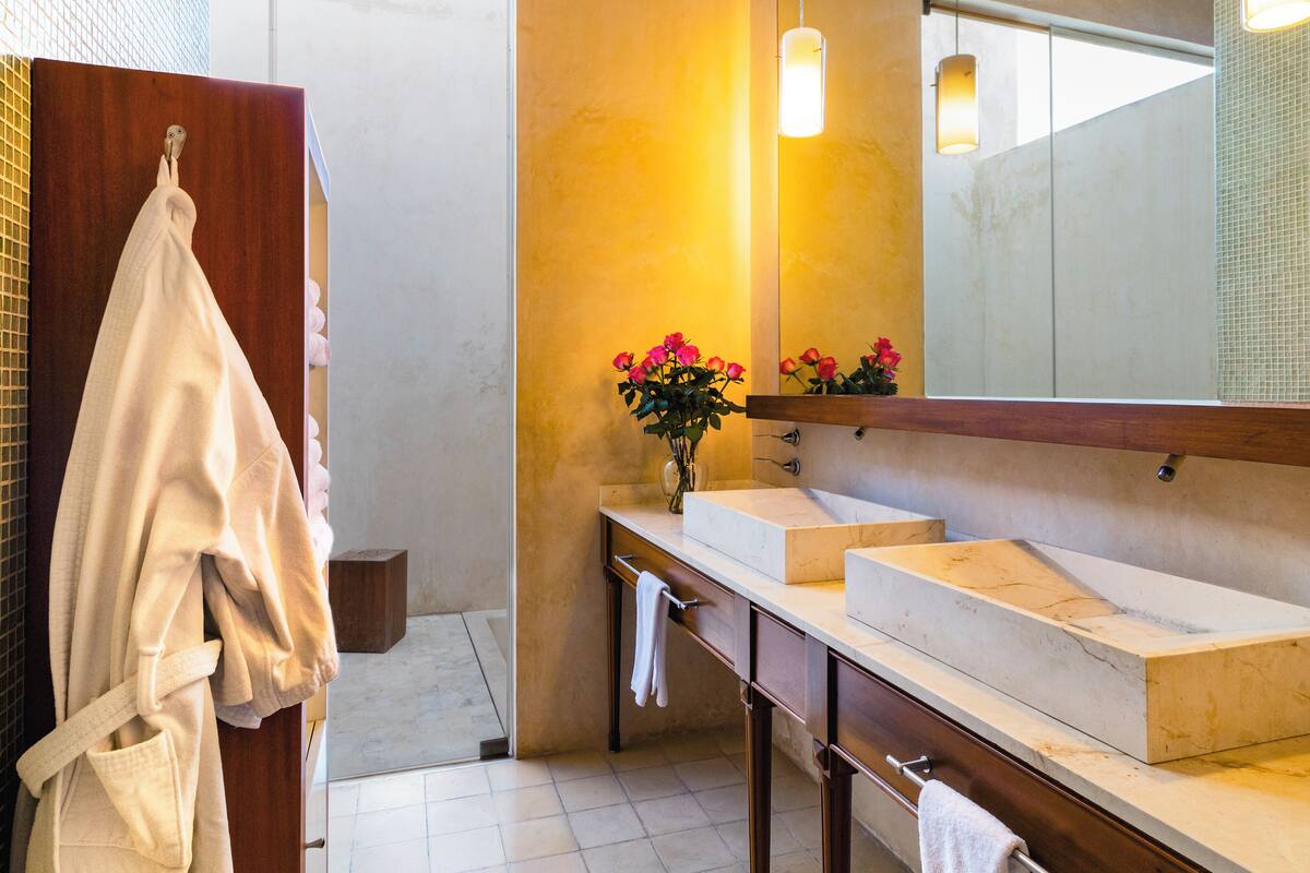 suite, 1 king bed (rosas) | bathroom | separate bathtub and shower, deep-soaking bathtub, rainfall showerhead