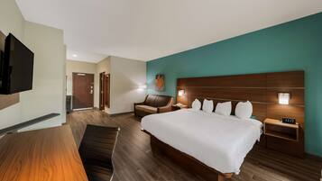 In-room safe, desk, laptop workspace, blackout curtains