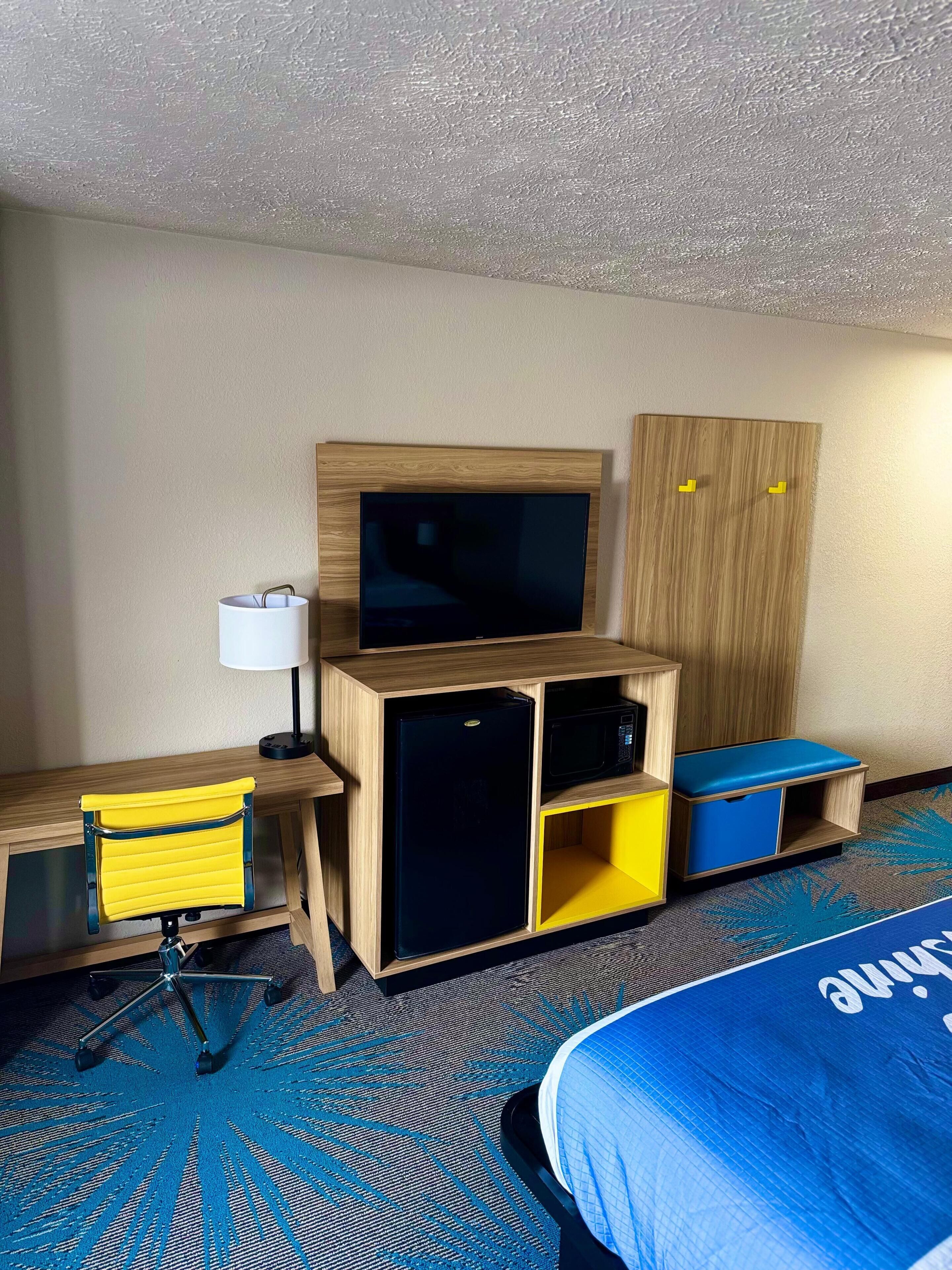 In-room safe, desk, laptop workspace, blackout drapes