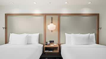 Individually decorated, desk, laptop workspace, blackout drapes