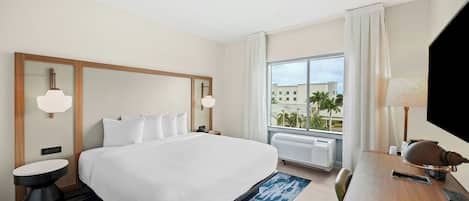 Individually decorated, desk, laptop workspace, blackout curtains