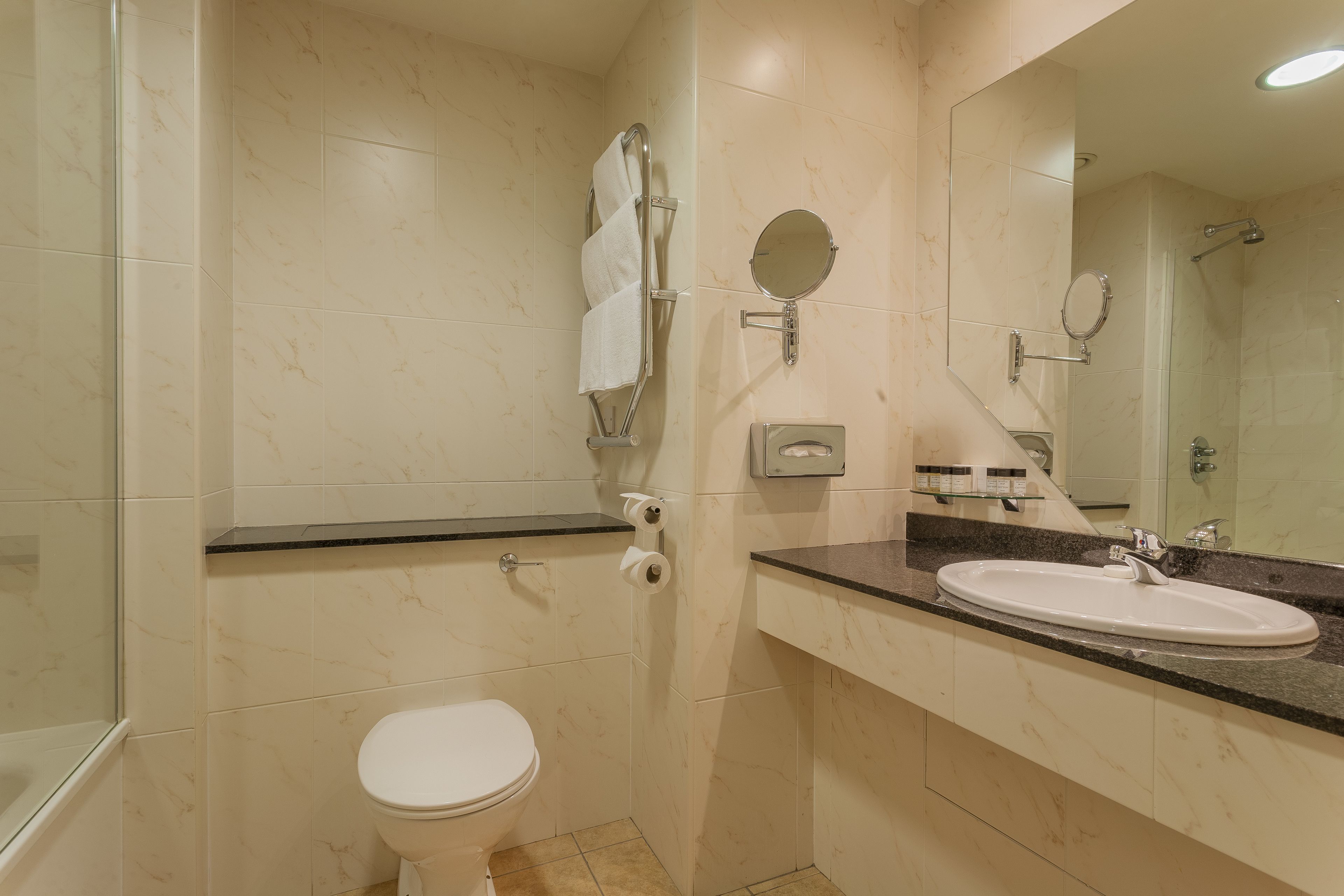 deluxe double room | bathroom | shower, free toiletries, towels