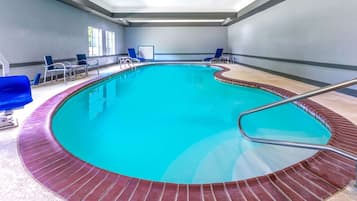 Indoor pool, open 10:00 AM to 10:00 PM, sun loungers