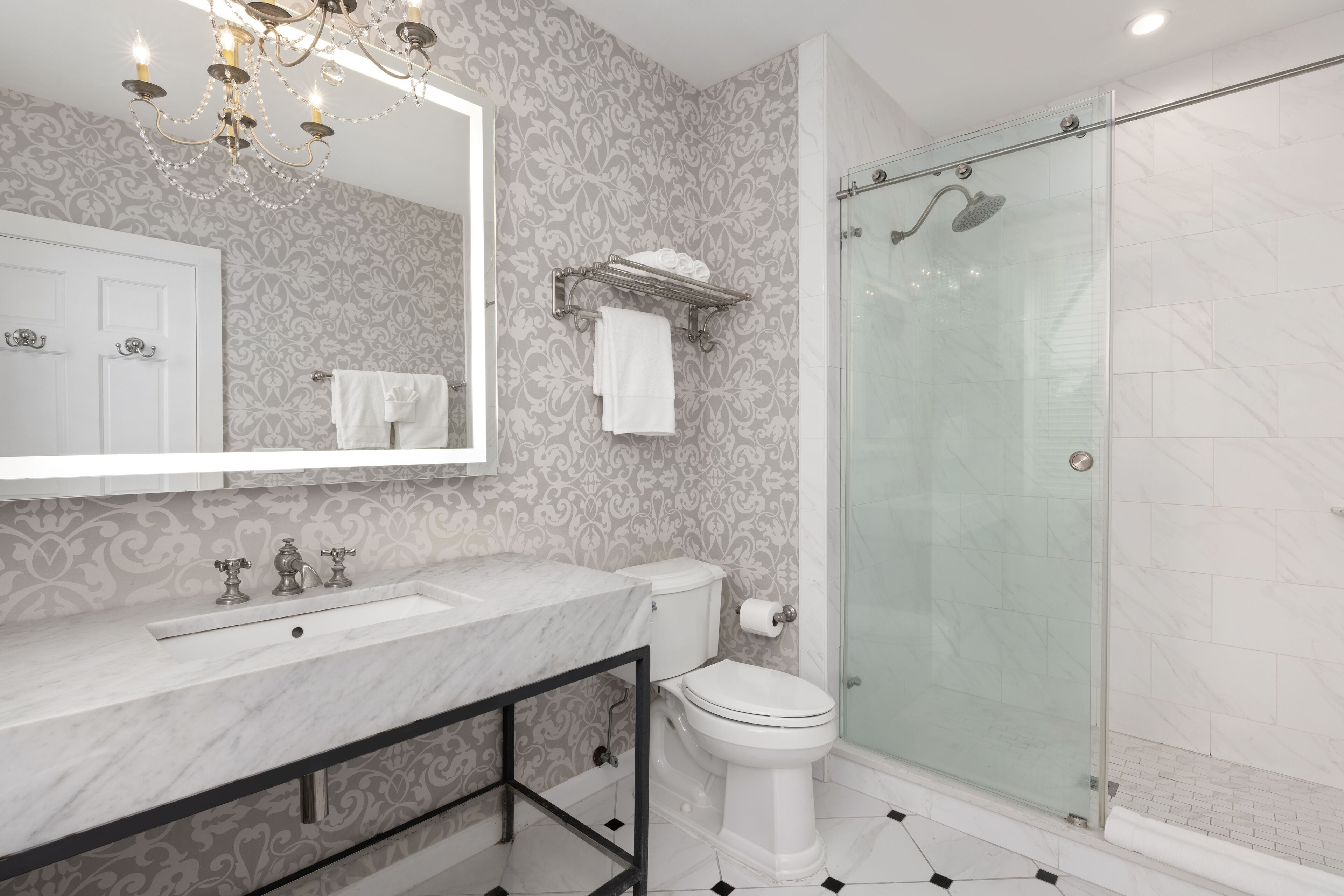 John Wesley Suite | Bathroom | Designer toiletries, hair dryer, bathrobes, towels