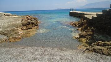 Sun-loungers, beach umbrellas, snorkelling