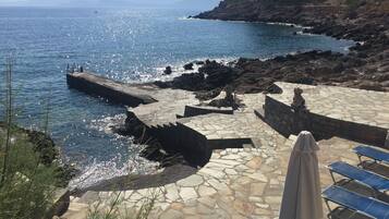 Sun-loungers, beach umbrellas, snorkelling