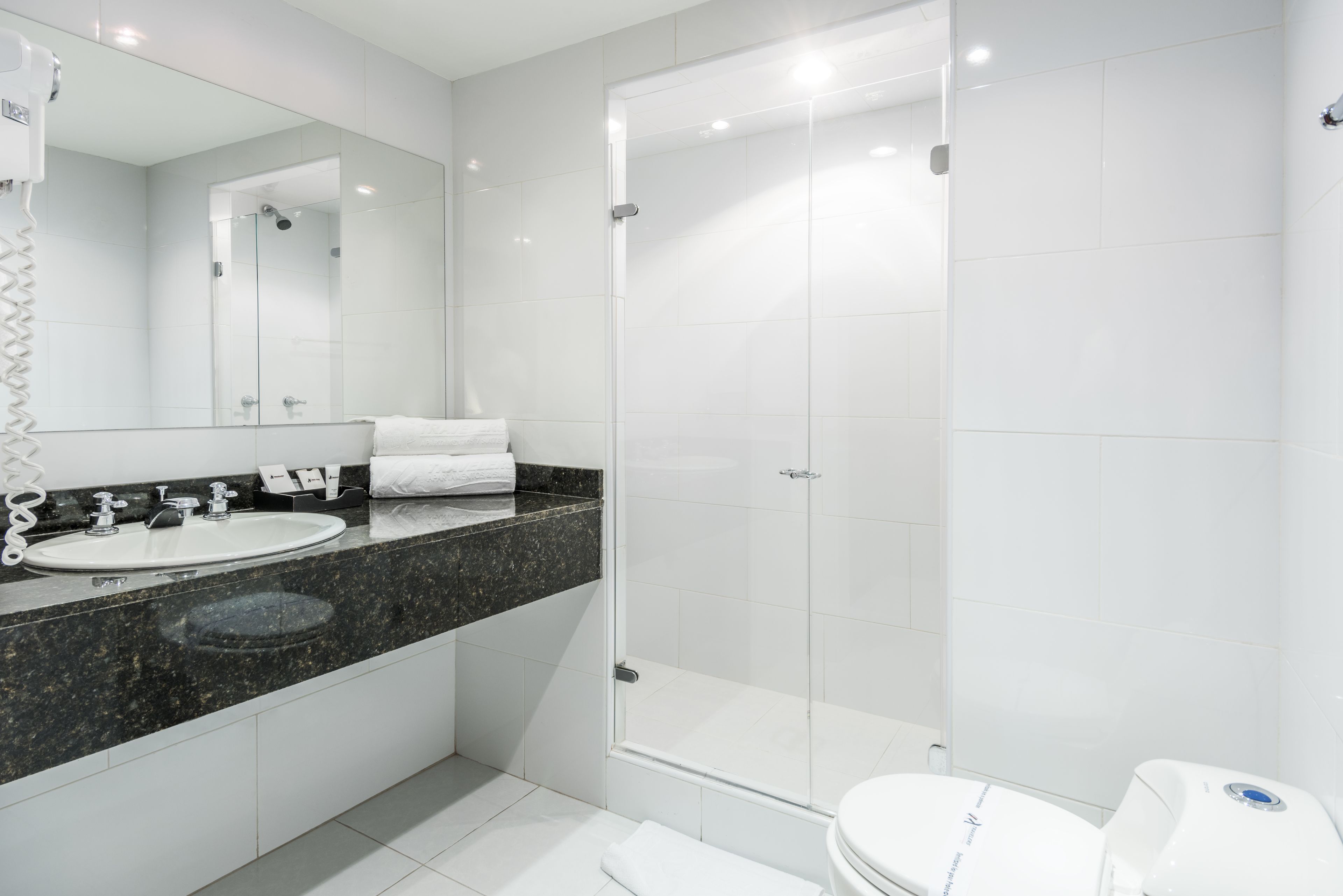 shower, free toiletries, hair dryer, towels