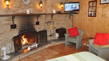 Chambre supérieure, foyer, vue sur le lac | Vue de la chambre