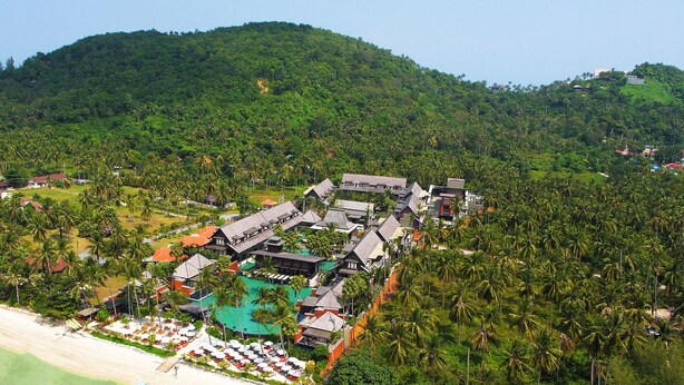 An aerial view of a resort with multiple buildings, a swimming pool, and a beach. - Mai Samui Beach Resort & Spa (Koh Samui)