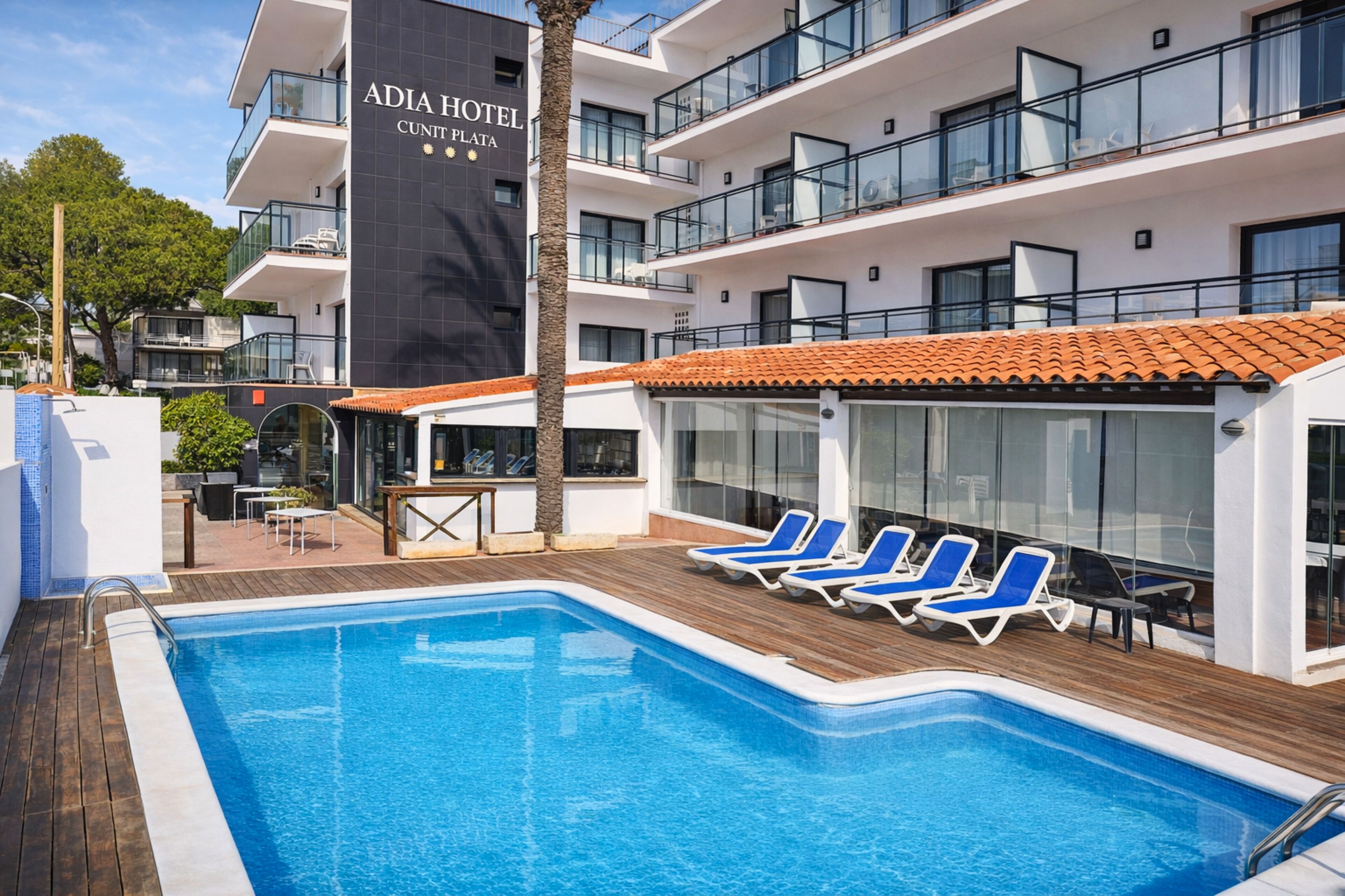 Outdoor pool, pool loungers