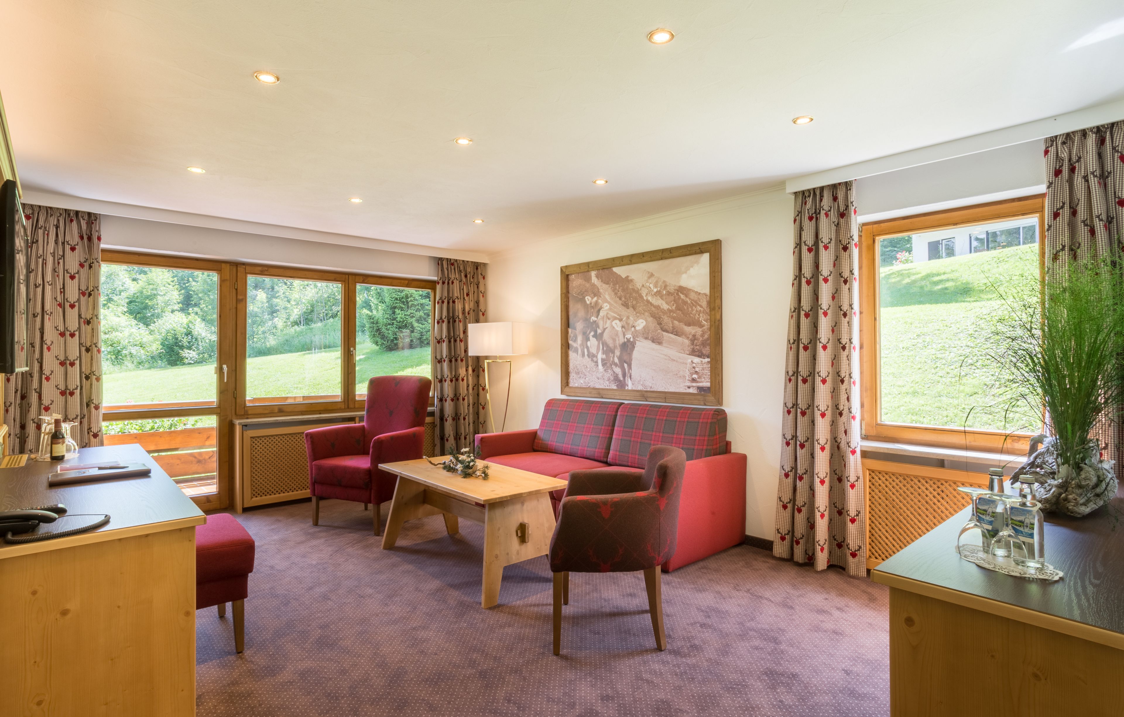 junior suite | living area | 30-inch flat-screen tv with satellite channels, tv