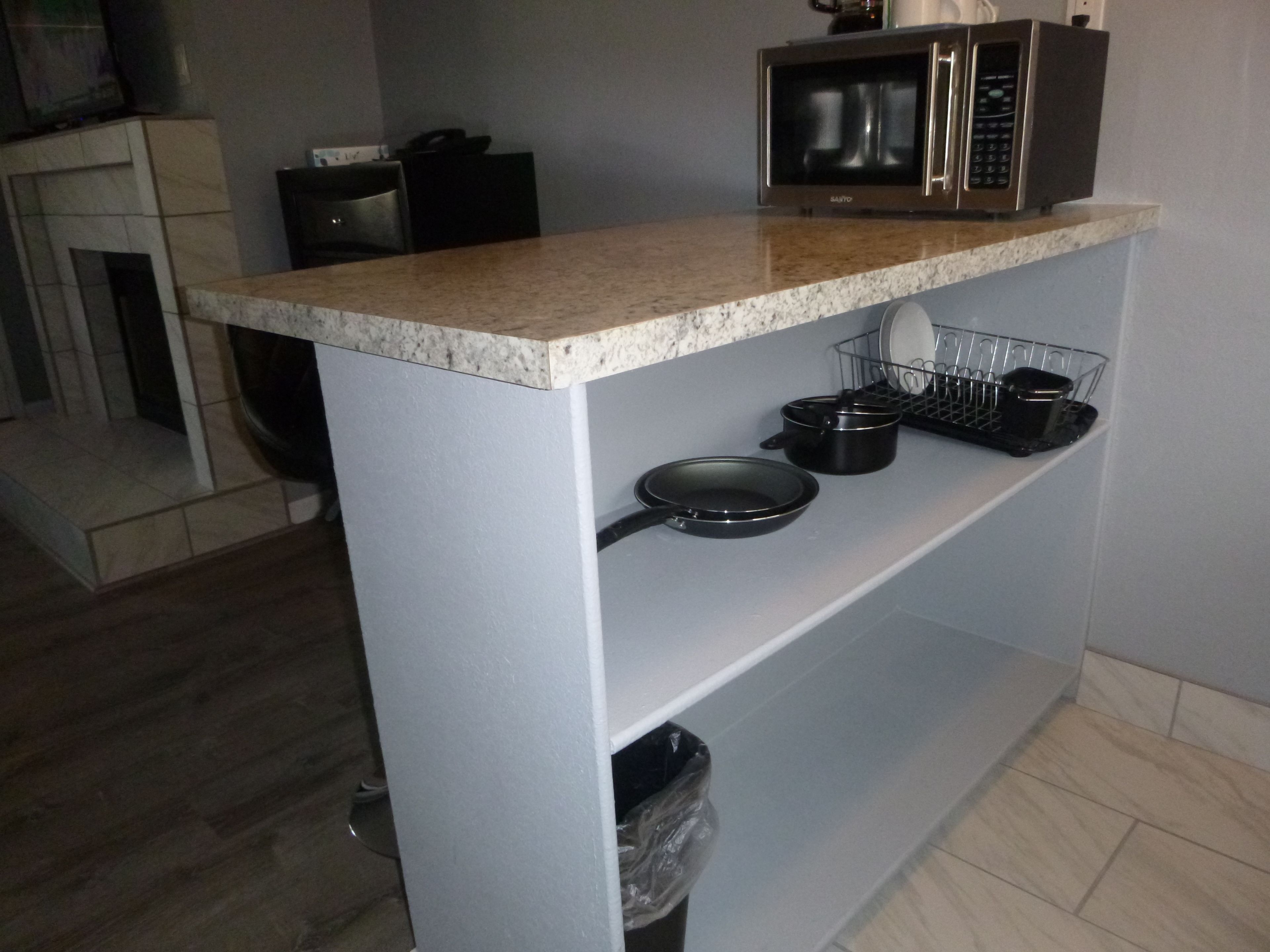 fridge, microwave, coffee/tea maker, freezer