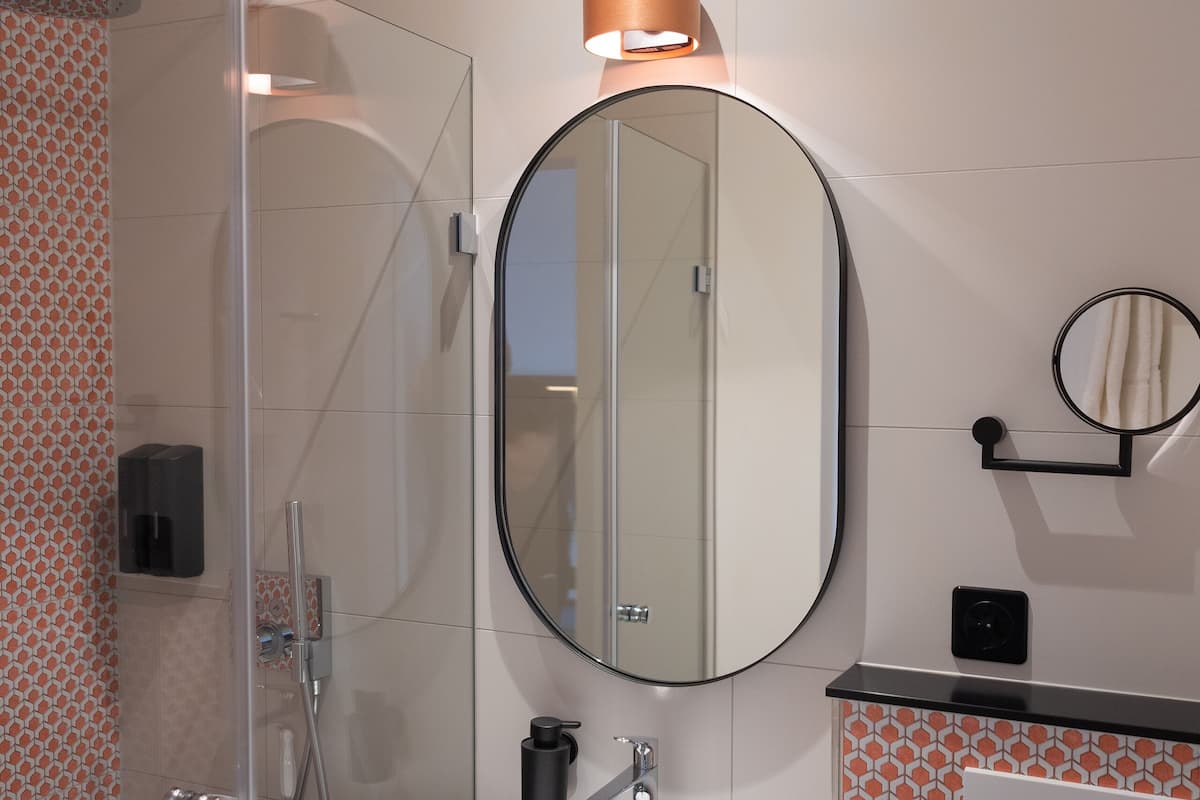 shower, free toiletries, hair dryer, towels