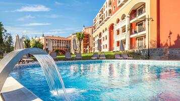 Indoor pool, 2 outdoor pools, open 9:00 AM to 6 PM, pool umbrellas