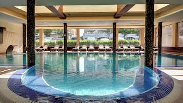 Indoor pool, 2 outdoor pools, open 9:00 AM to 6 PM, pool umbrellas