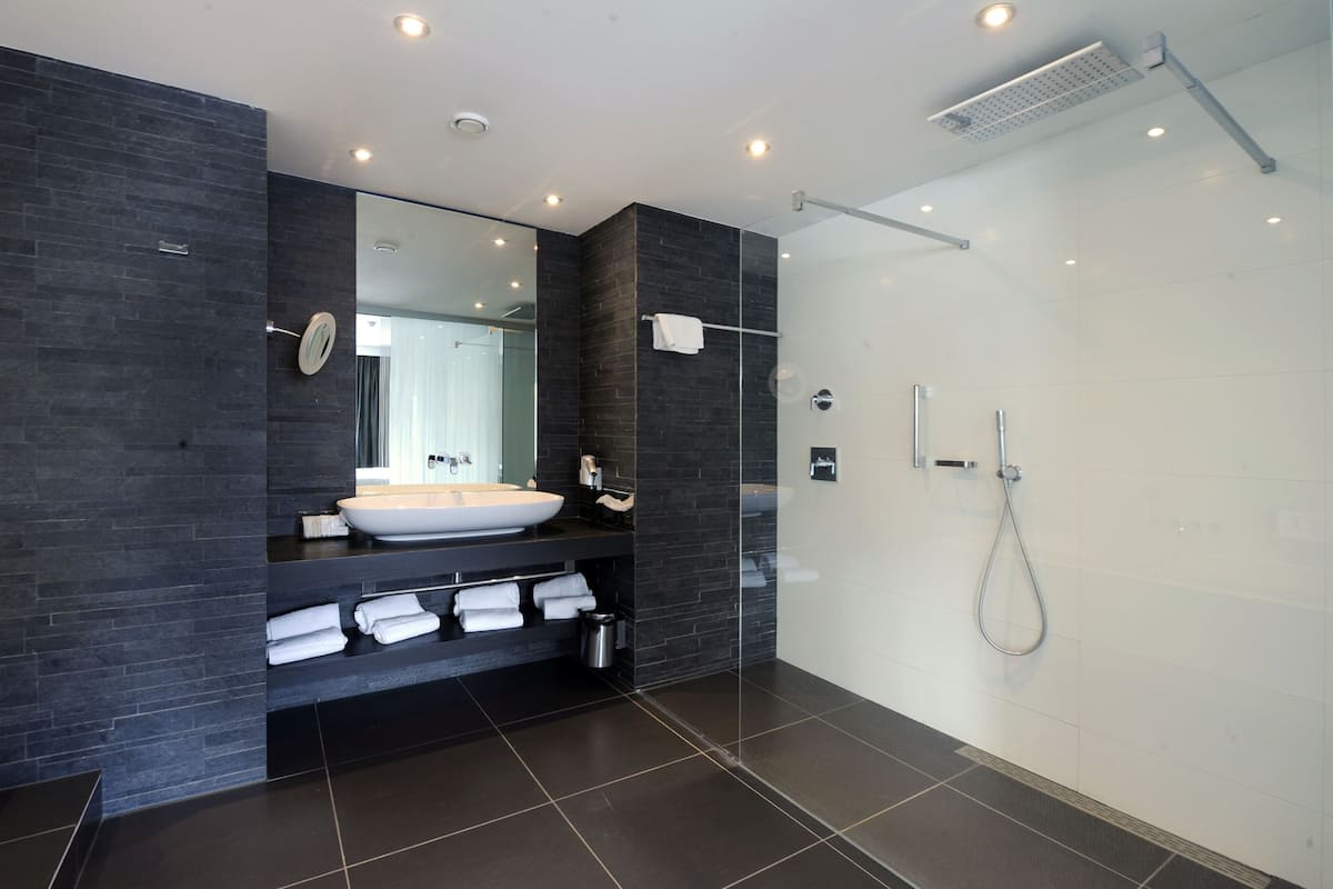 business suite | bathroom | shower, free toiletries, hair dryer, towels
