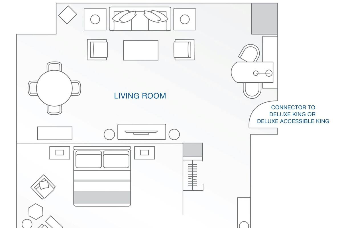 A floor plan with a living room, bedroom, and bathroom.