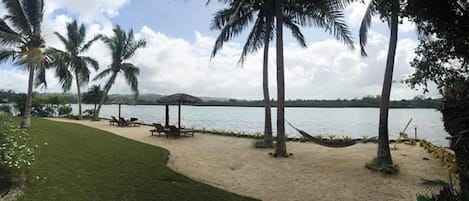 Private beach nearby, white sand, sun-loungers, beach umbrellas