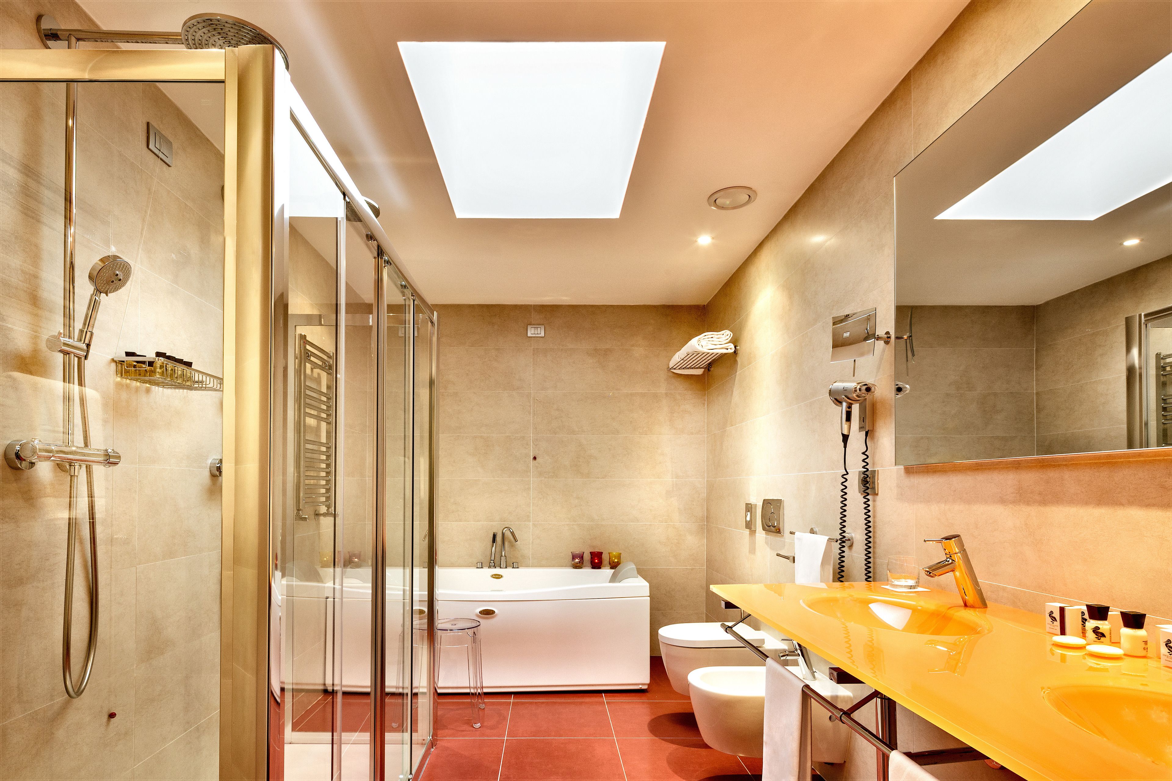 free toiletries, hair dryer, towels