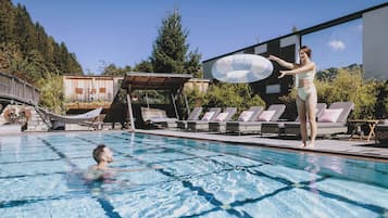 Indoor pool, outdoor pool, pool loungers