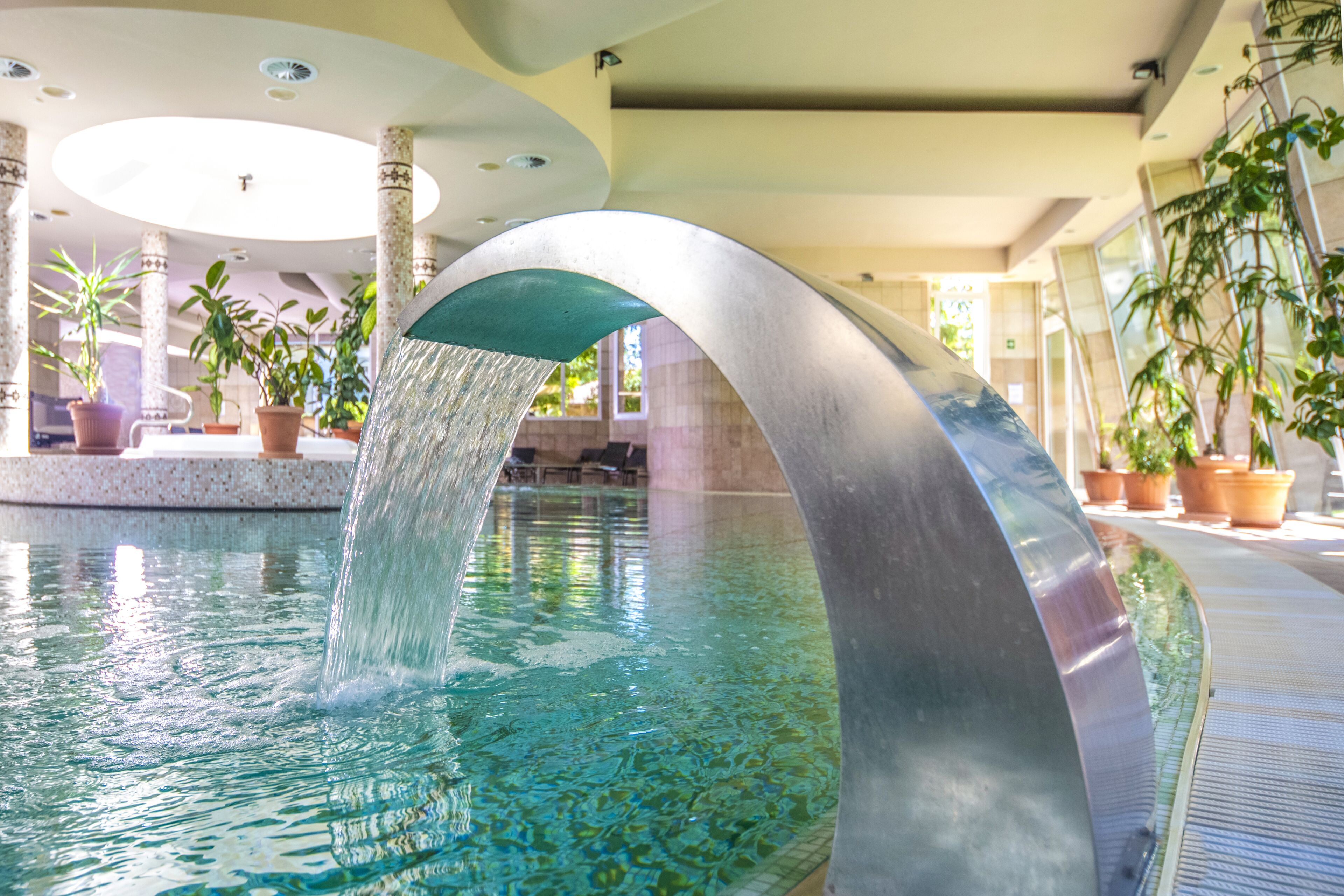 2 indoor pools, open 9:00 am to 8:00 pm, pool loungers