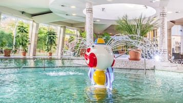 2 indoor pools, open 9:00 AM to 8:00 PM, pool loungers