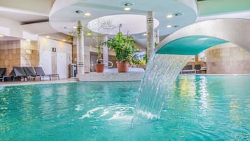 2 indoor pools, open 9:00 AM to 8:00 PM, pool loungers