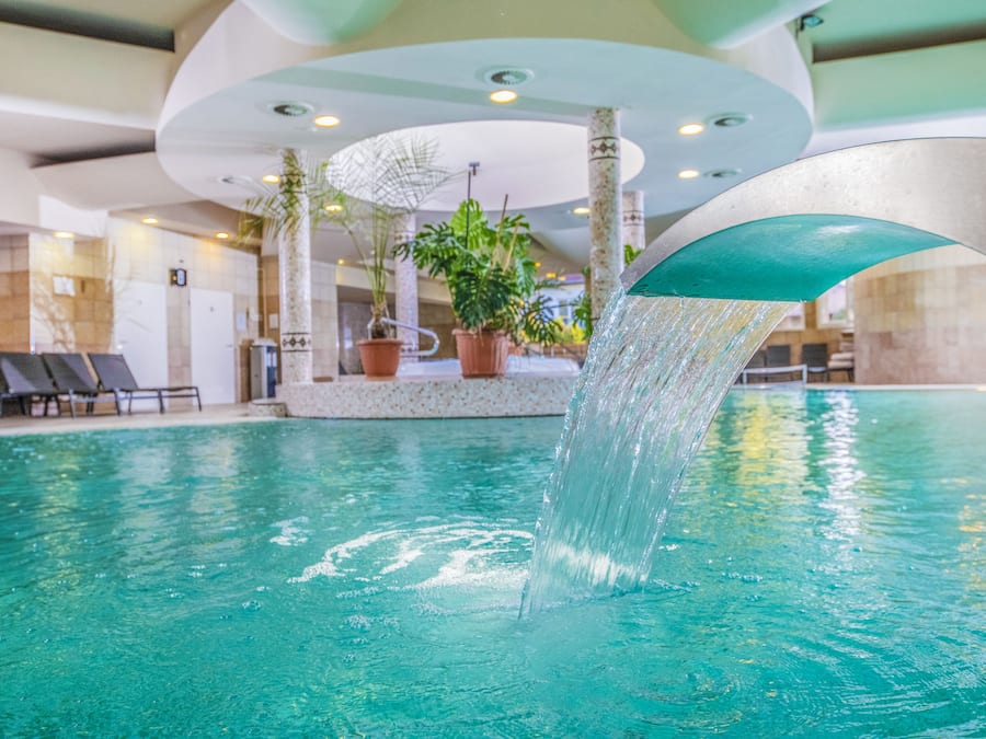 2 indoor pools, open 9:00 AM to 8:00 PM, pool loungers