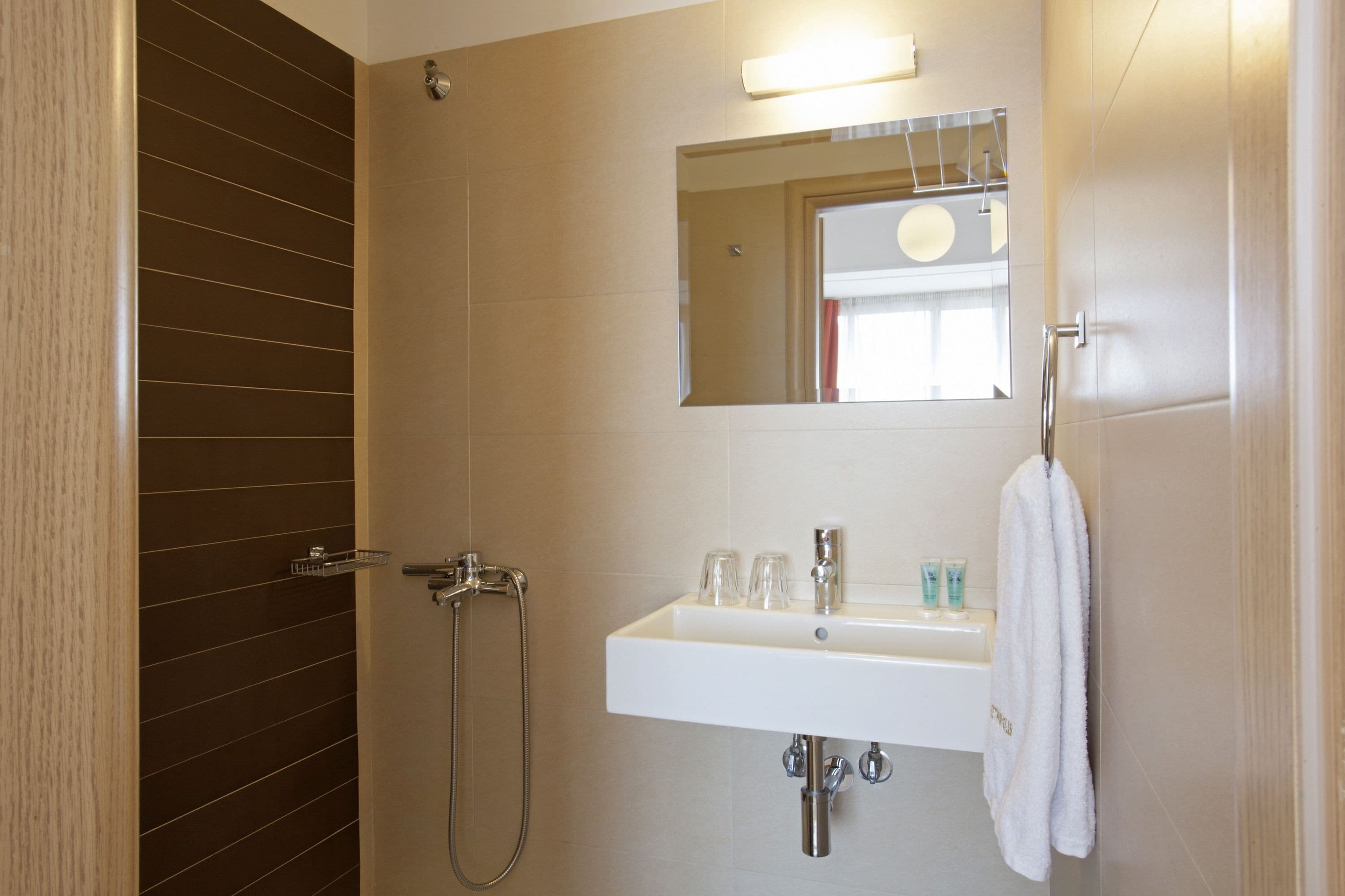 shower, hydromassage showerhead, free toiletries, hair dryer